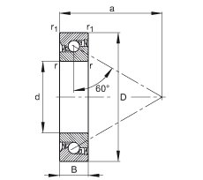 推力角接觸球軸承 7602015-2RS-TVP, 單向，接觸角 a = 60°，限制公差，兩側(cè)唇密封