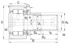 螺栓型滾輪 NUKRE35, 軸向引導(dǎo)，滿裝圓柱滾子，帶偏心擋圈，兩側(cè)迷宮密封