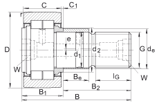 螺栓型滾輪 NUKRE52, 軸向引導(dǎo)，滿裝圓柱滾子，帶偏心擋圈，兩側(cè)迷宮密封