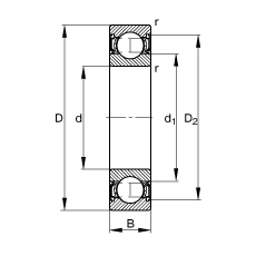 深溝球軸承 6017-2RSR, 根據(jù) DIN 625-1 標(biāo)準(zhǔn)的主要尺寸, 兩側(cè)唇密封