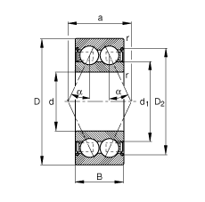 角接觸球軸承 3800-B-2Z-TVH, 雙列，雙側間隙密封，接觸角 α = 25°