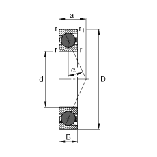 主軸軸承 HCB7204-E-T-P4S, 調節，成對或單元安裝，接觸角 α = 25°，陶瓷球，限制公差