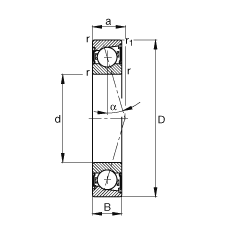 主軸軸承 B71910-C-2RSD-T-P4S, 調節，成對安裝，接觸角 α = 15°，兩側唇密封，非接觸，加嚴公差