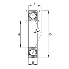 主軸軸承 B71916-E-2RSD-T-P4S, 調節，成對安裝，接觸角 α = 25°，兩側唇密封，非接觸，限制公差