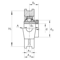 吊裝式軸承座單元 RTUE30, 鑄鐵軸承座，帶偏心鎖圈的外球面球軸承，R 密封