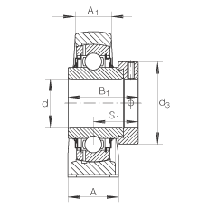 直立式軸承座單元 LASE25-N, 鑄鐵軸承座,帶偏心鎖圈的外球面球軸承,L 型密封 直立式軸承座單元 LASE25-N, 鑄鐵軸承座,帶偏心鎖圈的外球面球軸承,L 型密封